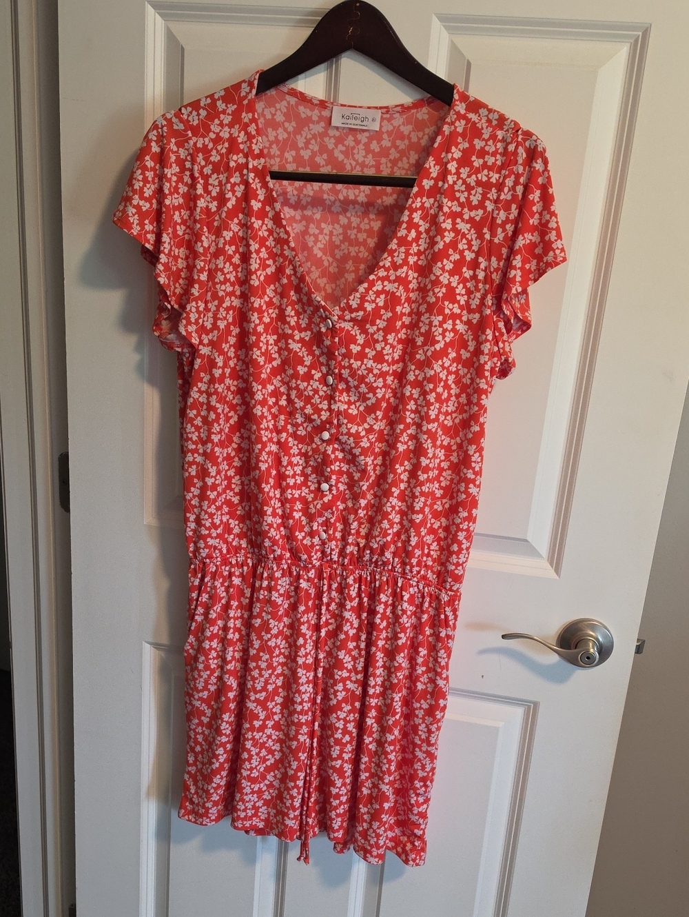 bloom Coral Mini Dress with White Floral Print